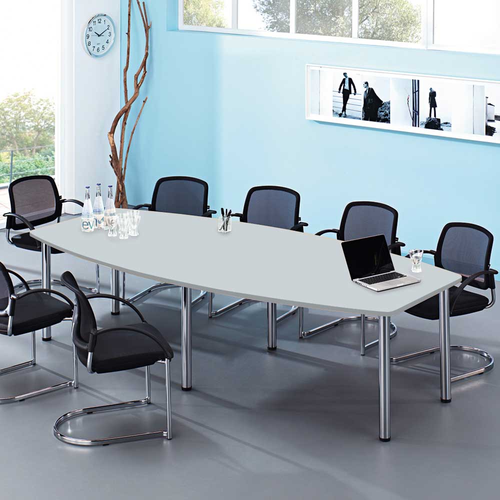 Konferenztisch mit 6 Rundrohrfüßen, chrom, Platte grau, BxTxH 2800x1300/780x740 mm