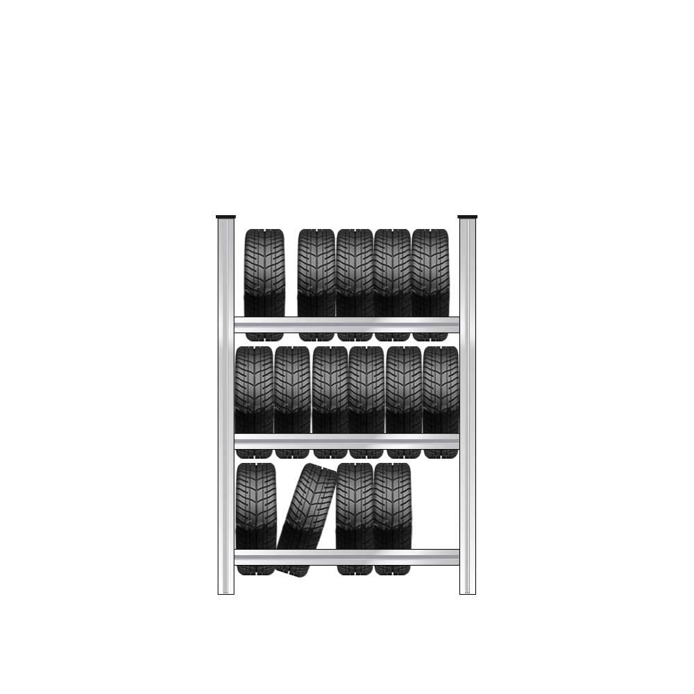 Reifenregal mit 3 Reifenebenen für bis zu 24 Reifen, verzinkt, Stecksystem, BxTxH 1280x425x2000 mm
