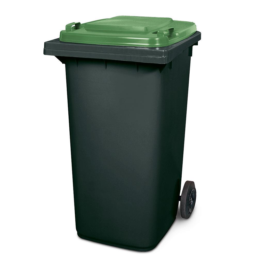240 Liter MGB, Müllbehälter in grau mit grünem Deckel 