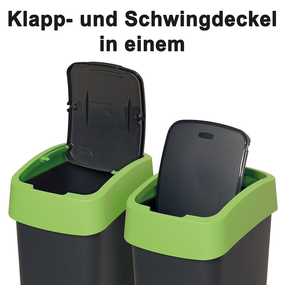 Abfallbehälter mit Schwing- oder Klappdeckel, PP, BxTxH 189x235x350 mm, Inhalt 10 Liter, schwarz/anthrazit
