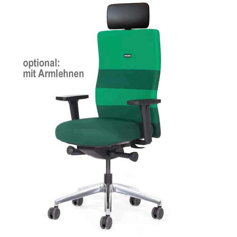 Bürodrehstuhl "Agilis AG10" mit Kopfstütze, Polster grün gestreift, belastbar bis 120 kg