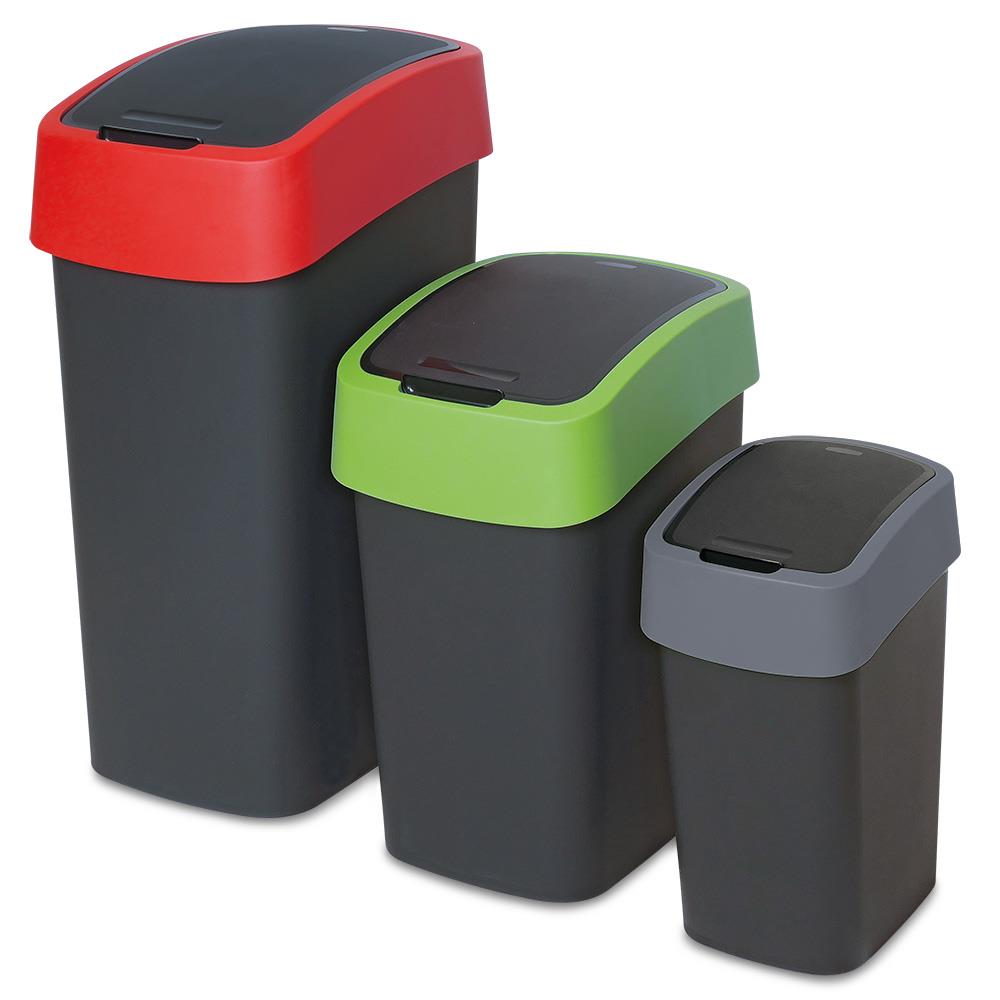 Abfallbehälter mit Schwing- oder Klappdeckel, PP, BxTxH 189x235x350 mm, Inhalt 10 Liter, schwarz/anthrazit