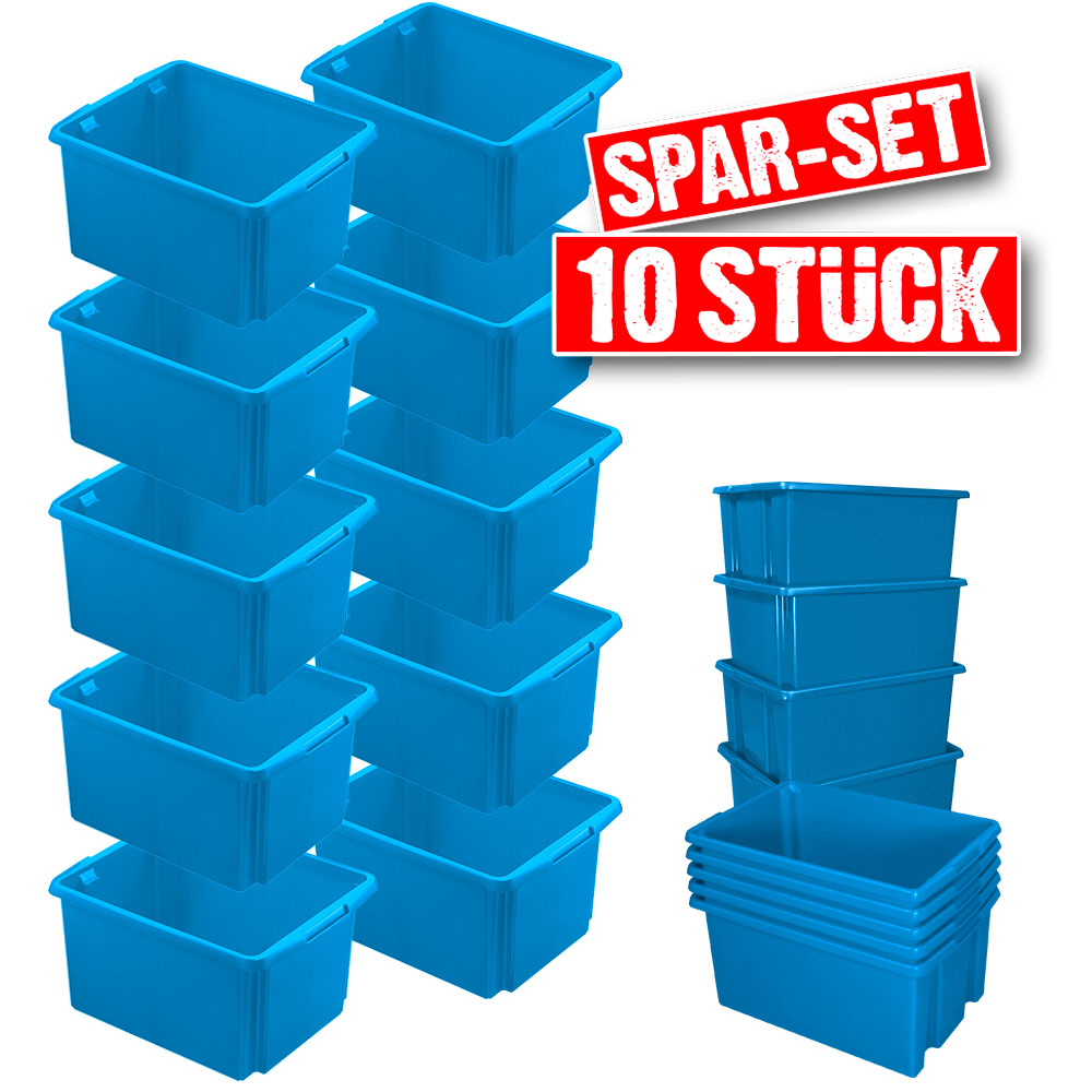 10x Dreh- und Stapelbehälter, Spar-Set, LxBxH 455x360x245 mm, 32 Liter, blau 