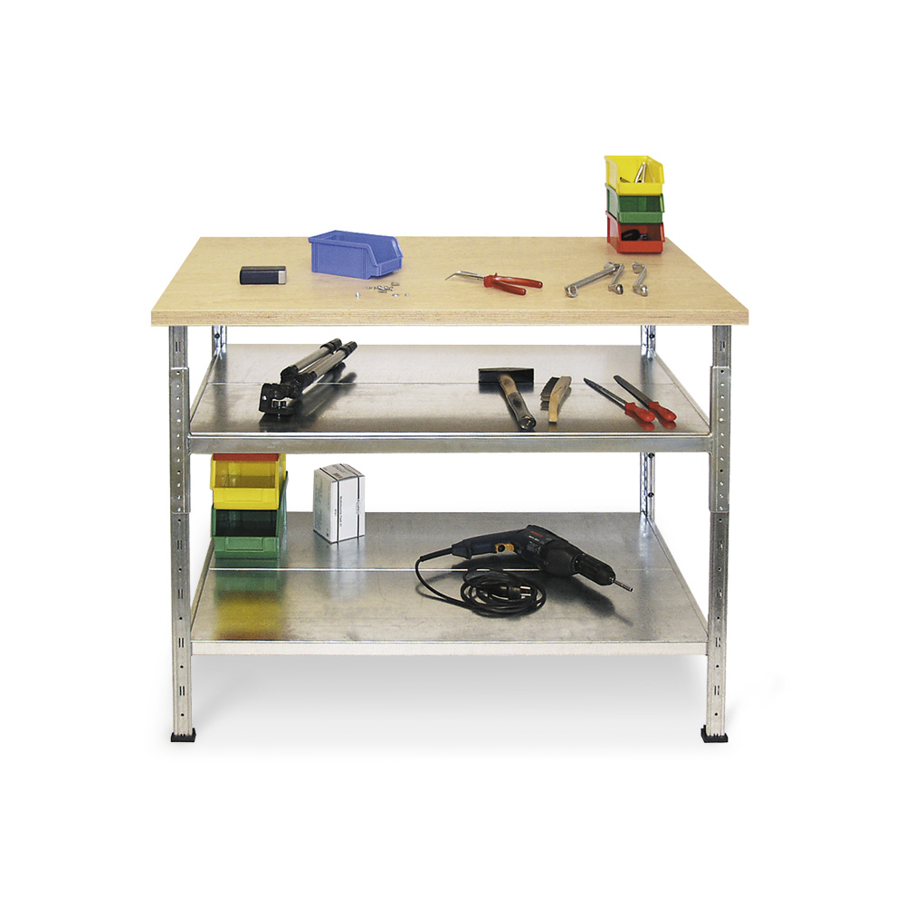 Arbeits- und Packtisch mit Arbeitsplatte, mit 2 Fachböden, BxTxH 1200x720x890 mm