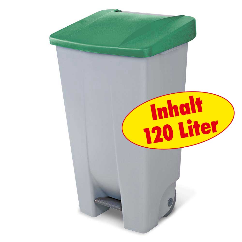 Tret-Abfallbehälter mit Rollen, PP, BxTxH 510x430x880 mm, 120 Liter, grau/grün