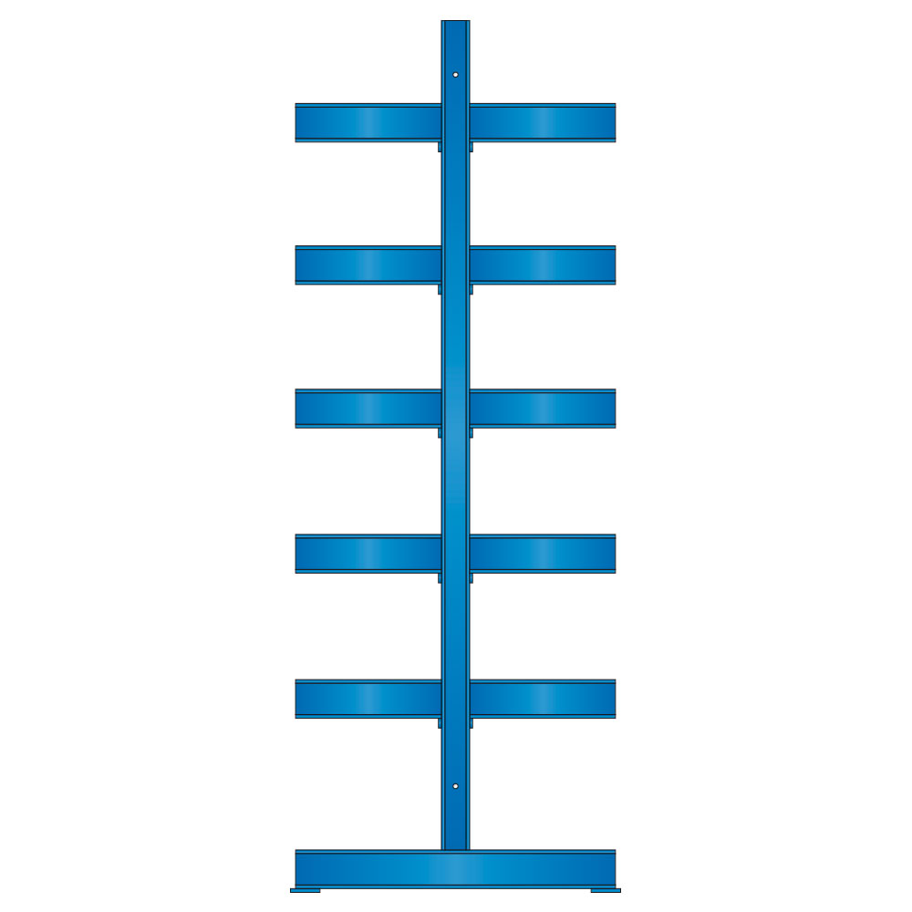 Kragarmregal / Anbauregal, blau kunststoffbeschichtet, BxTxH 1000x740x3000 mm, doppelseitig, 1 Regalfeld, (2x6) Ebenen, Tragkraft/Fachebene 150 kg