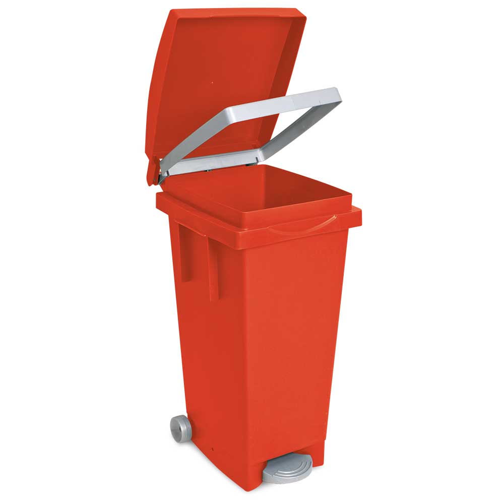 Tret-Abfallbehälter mit Rollen, BxTxH 370 x 510 x 790 mm, Inhalt 80 Liter, rot