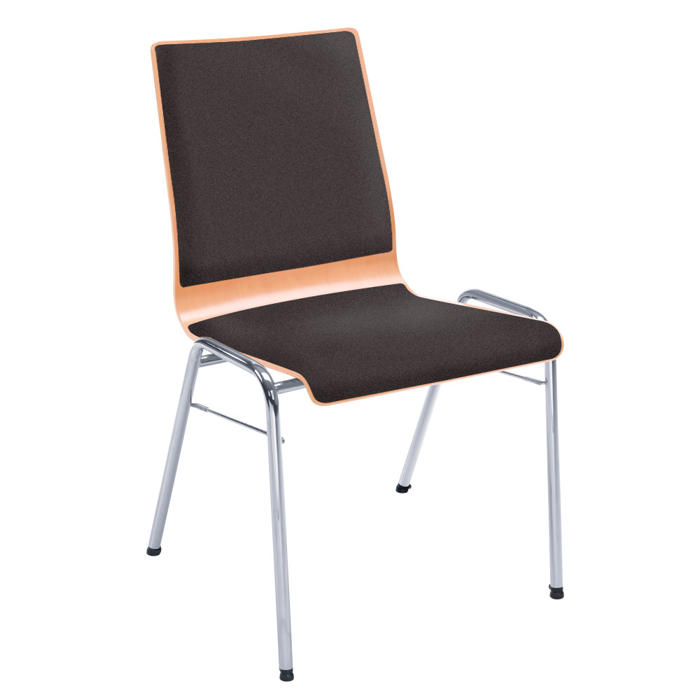 Holzschalen-Stapelstuhl, mit Sitz- und Rückenpolster in Farbe schwarz