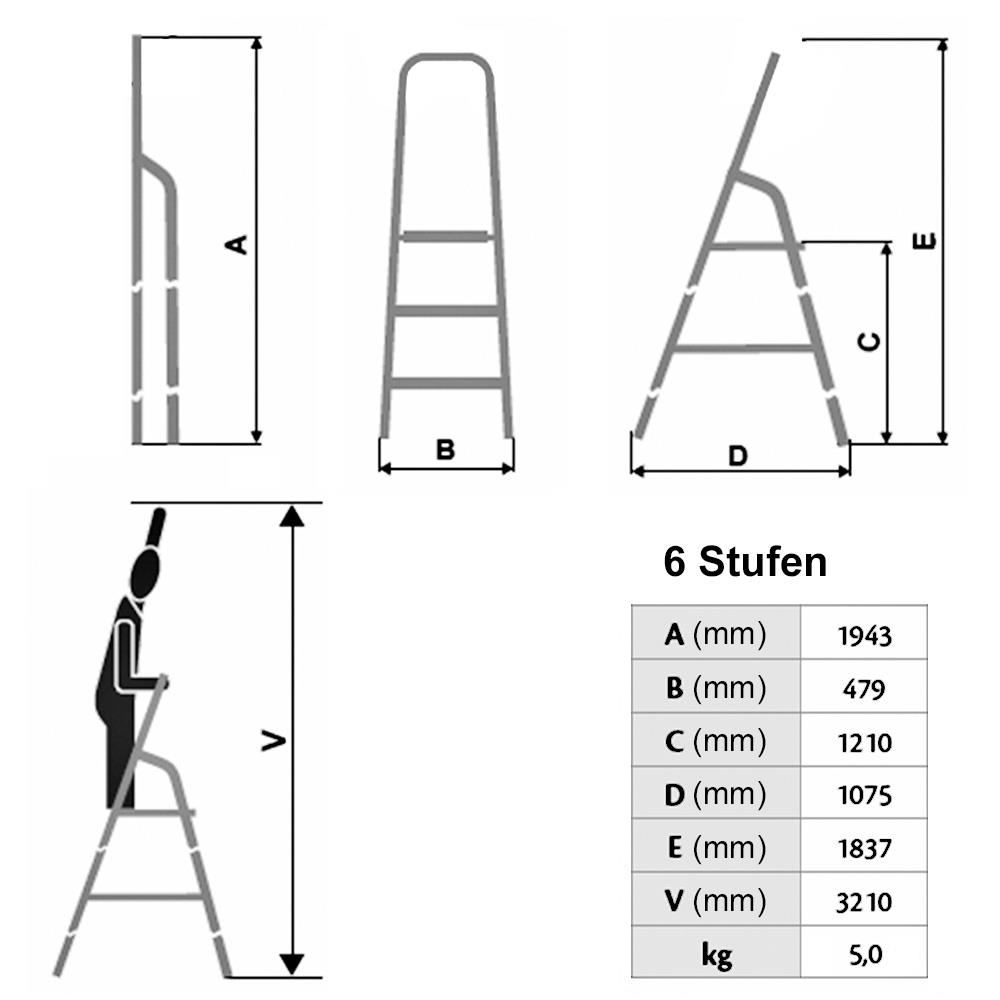 Alu-Bügelleiter-Set, 2x Bügelleiter mit 2 Stufen + 1x Bügelleiter mit 6 Stufen