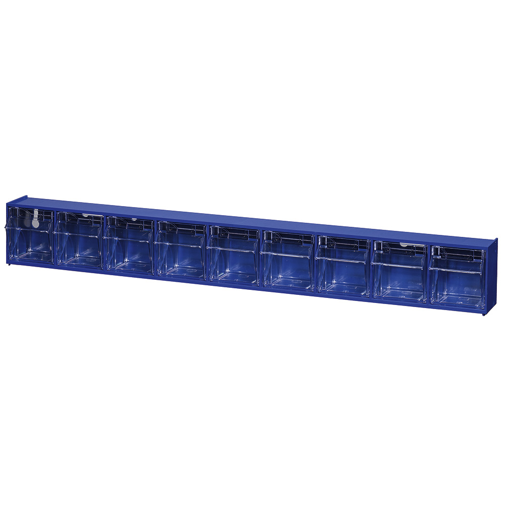 Kleinteilemagazin "Blue" mit 9 Klarsichtboxen, Set 1, BxHxT 600x77x65 mm, Behälter je BxTxH 48x46x44 mm