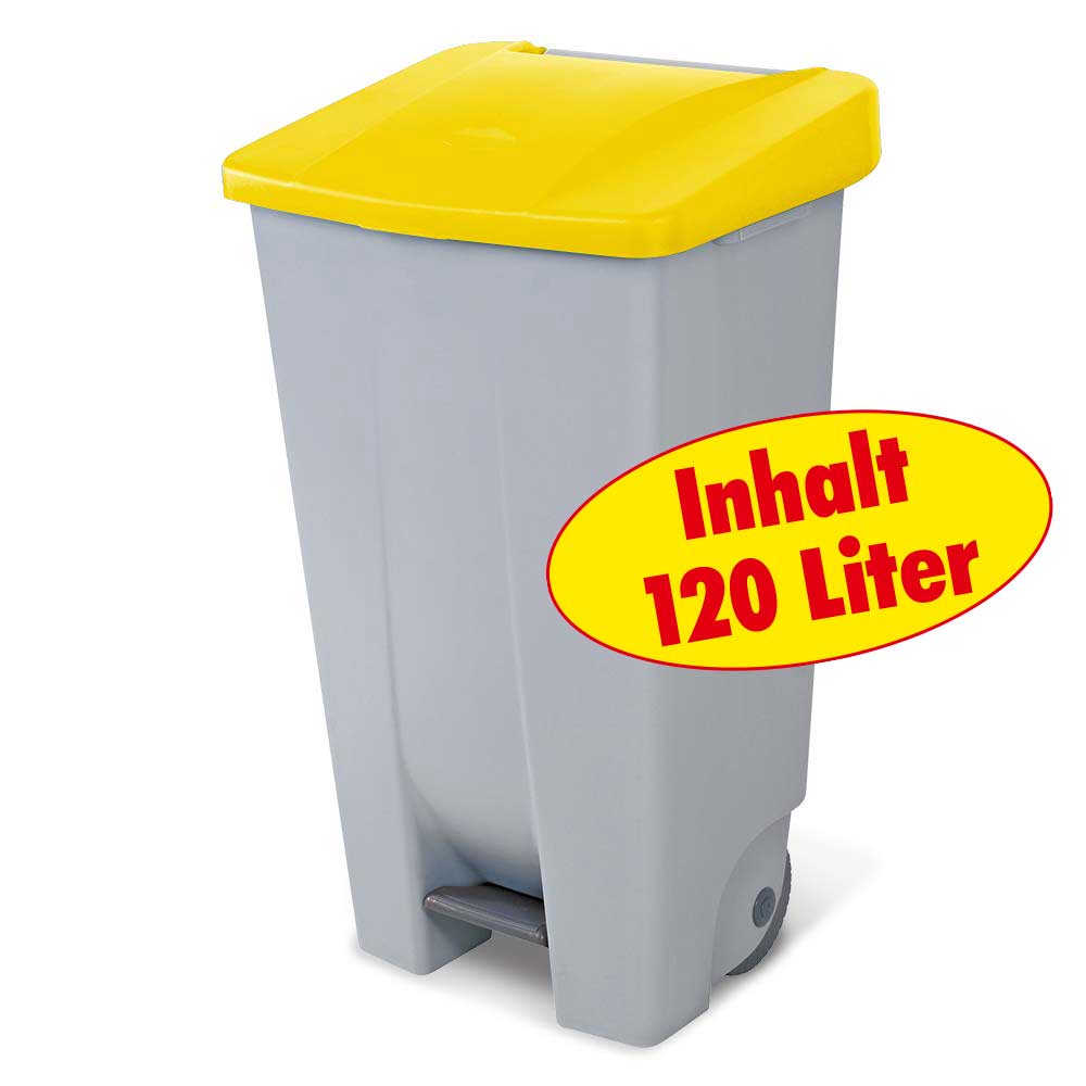 Tret-Abfallbehälter mit Rollen, PP, BxTxH 510x430x880 mm, 120 Liter, grau/gelb