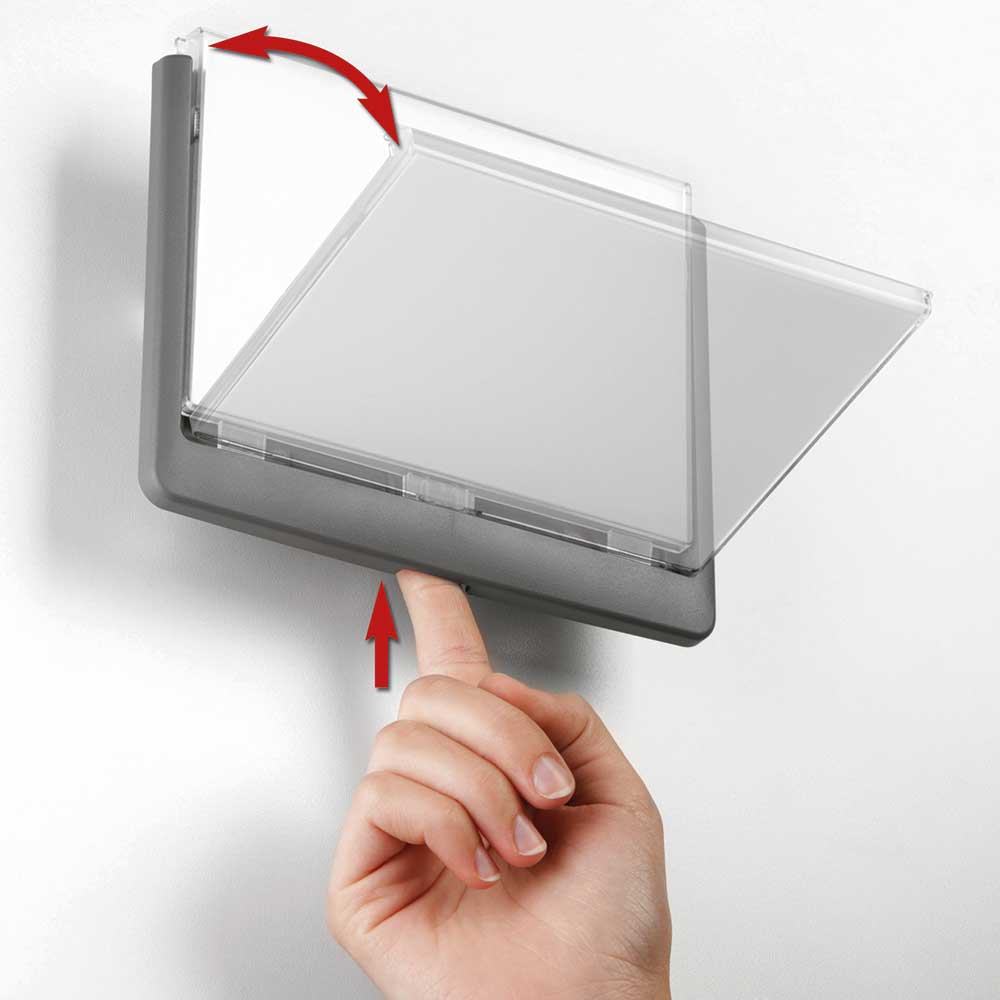Türschild aus ABS-Kunststoff mit aufklappbarem Sichtfenster, BxH 210x148,5 mm, rot