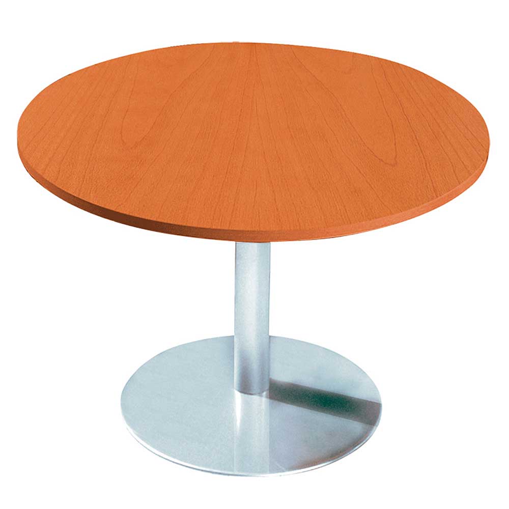 Konferenztisch mit Säulenfuß, verchromt, Platte Kirsche, Ø 1000 mm, Höhe 720 mm