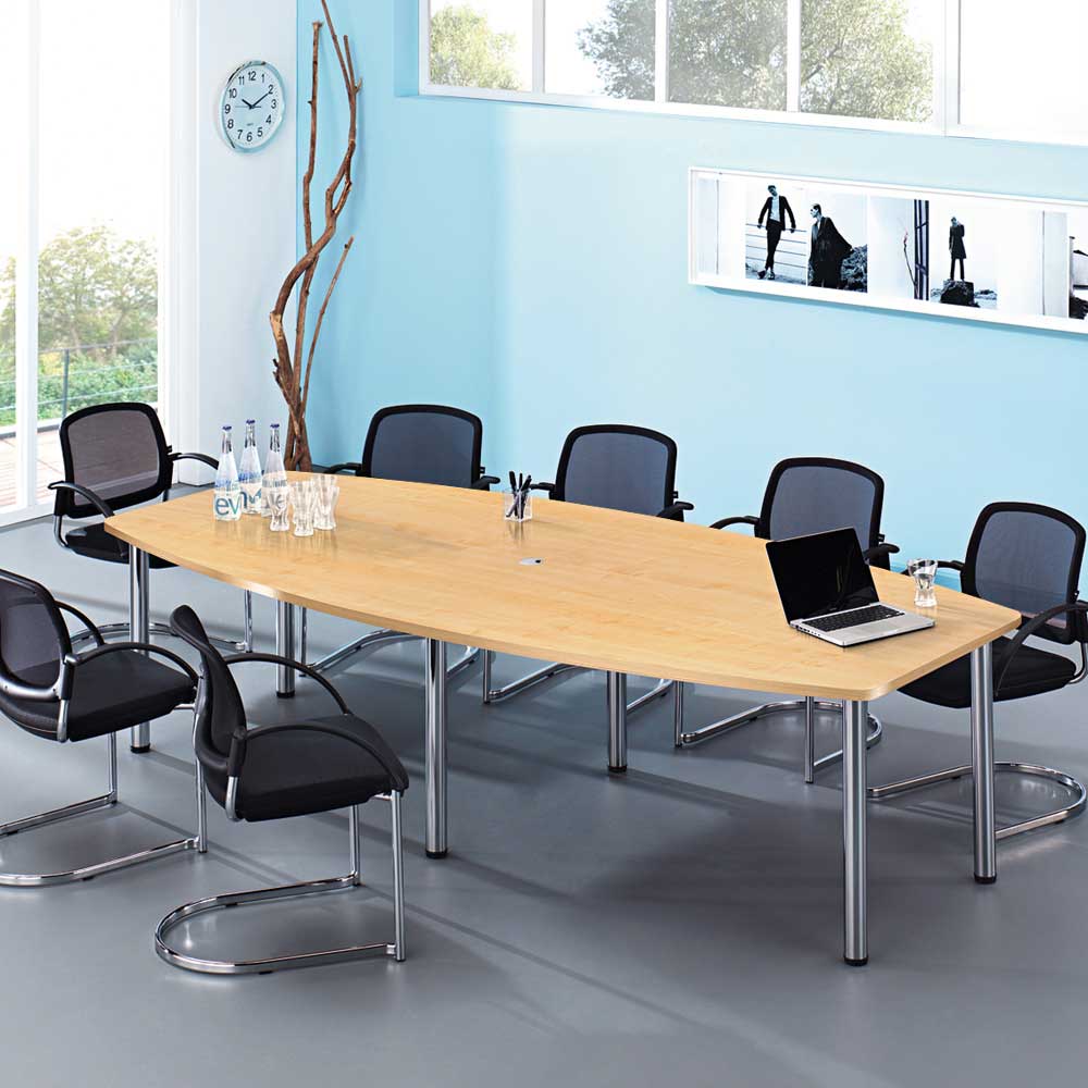 Konferenztisch mit 6 Rundrohrfüßen, chrom, Platte Buche, BxTxH 2800x1300/780x740 mm