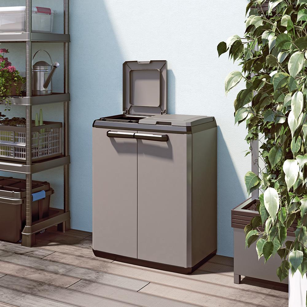 Recyclingschrank für 2x 120-Liter-Müllsäcke, aus Kunststoff, Farbe grau/schwarz, BxTxH 680x390x850 mm