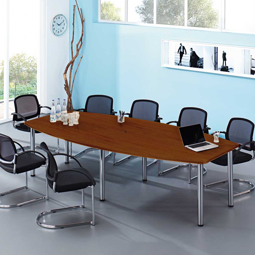 Konferenztisch mit 6 Rundrohrfüßen, chrom, Platte Nussbaum, BxTxH 2800x1300/780x740 mm