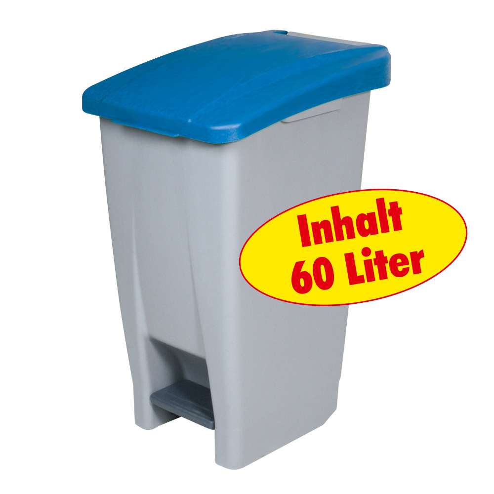 Tret-Abfallbehälter mit Rollen, PP, BxTxH 380x490x700 mm, 60 Liter, grau/blau