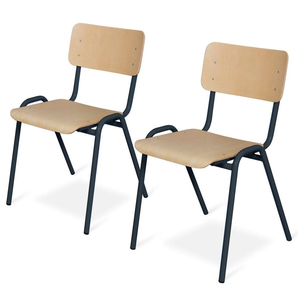 2-Set Stapel-Stuhl/Warteraum-Stuhl mit Stahlrohrgestell, belastbar bis 91 kg, kunststoffbeschichtet, Sitz und Lehne aus Buchenschichtholz, Gestellfarbe schwarz