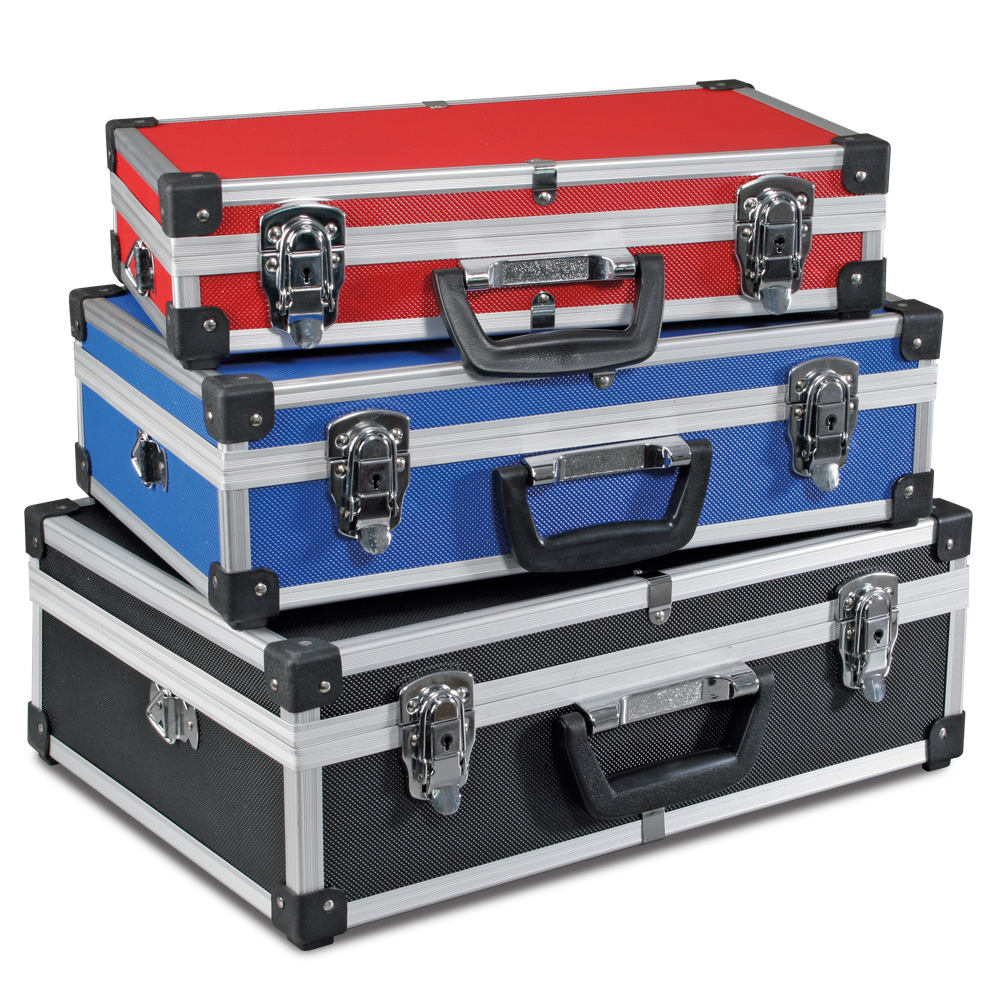 Alu-Rahmenkoffer-Set, 3 verschiedene Größen, je 1x Farbe schwarz, blau, rot
