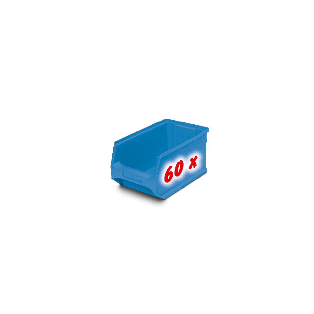 Steckregal, verzinkt, BxTxH 1070x315x2000 mm, 10 Böden, 60 Sichtboxen LB 4 Farbe blau