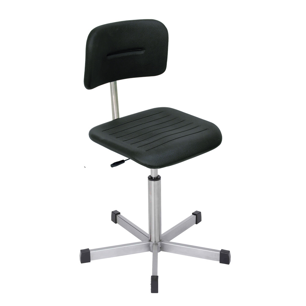 Edelstahl-Arbeitsdrehstuhl, Sitz- u. Rückenlehne aus Polyurethanschaum, schwarz