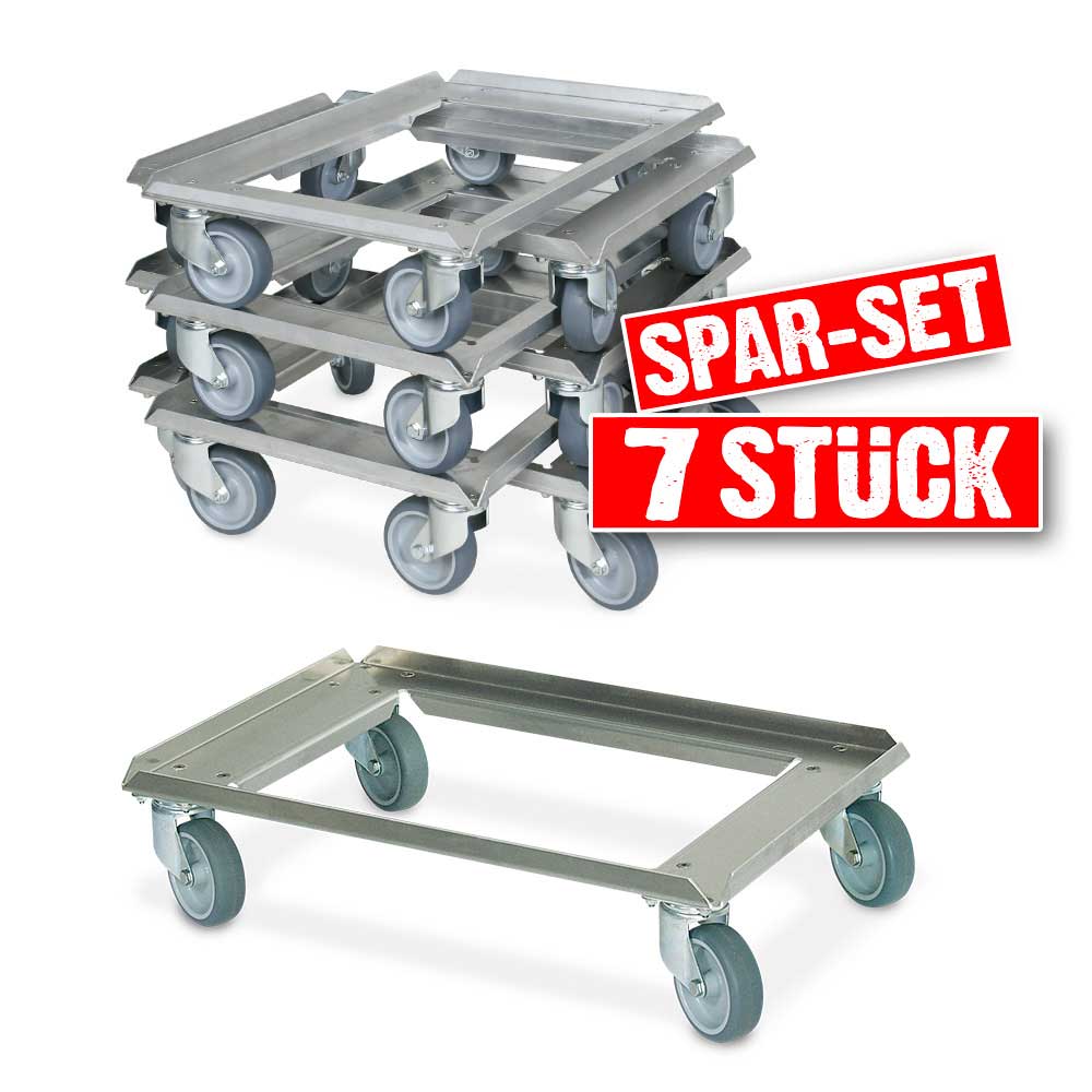 Roller-SPARPAKET  VE = 7 Stück, aus Aluminium, für Euro-Stapelbehälter 600x400 mm