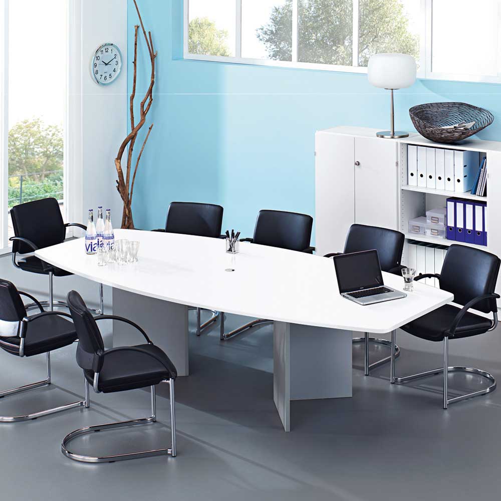 Konferenztisch mit Holzfußgestell, silber, Platte weiß, BxTxH 2800x1300/780x740 mm