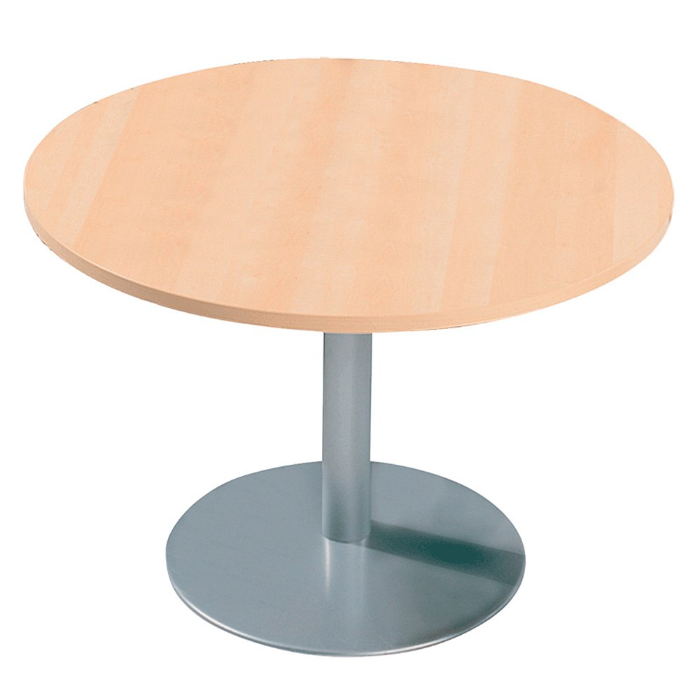 Konferenztisch mit Säulenfuß, alusilber, Platte Ahorn, Ø 1000 mm, Höhe 720 mm