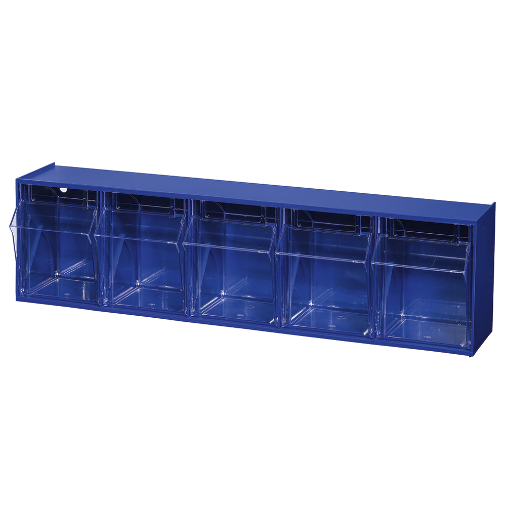 Kleinteilemagazin "Blue" mit 5 Klarsichtboxen, Set 3, BxHxT 600x165x135 mm, Behälter je BxTxH 99x107x97 mm