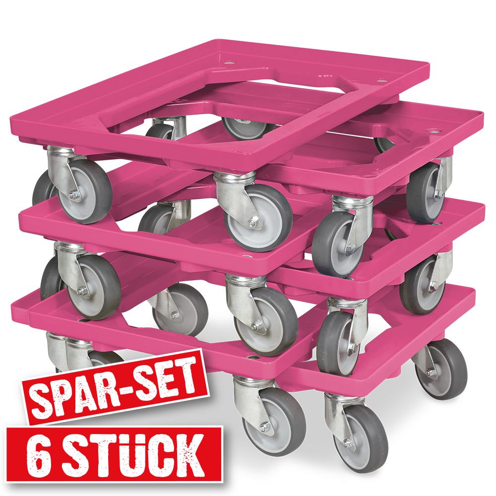 6x Transportroller im Spar-Set, Farbe violett, für Kästen, Körbe, Kartons 600x400 mm