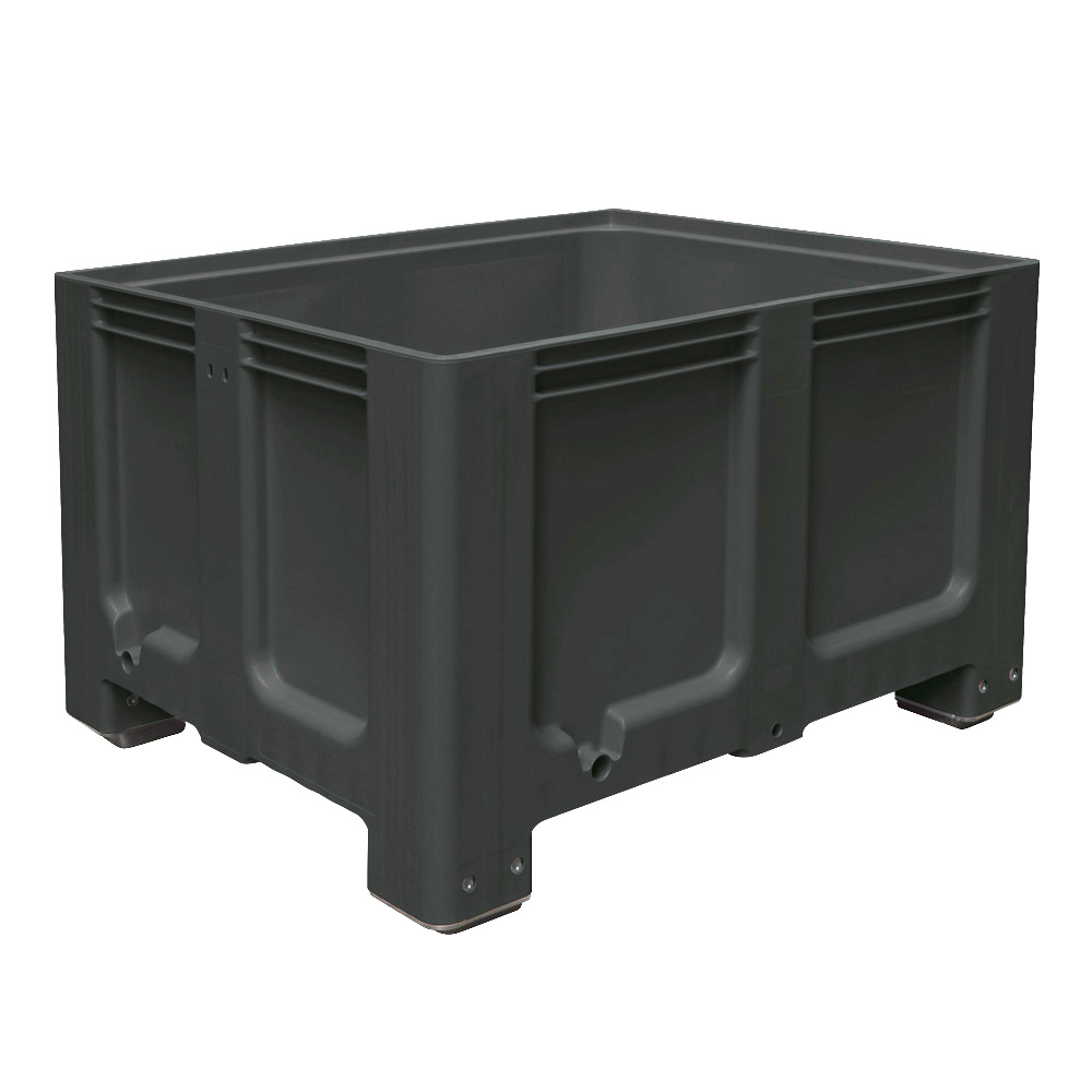 Großbox / Großbehälter mit 4 Füßen, 610 Liter, LxBxH 1200x1000x760 mm, Boden/Wände geschlossen, anthrazit
