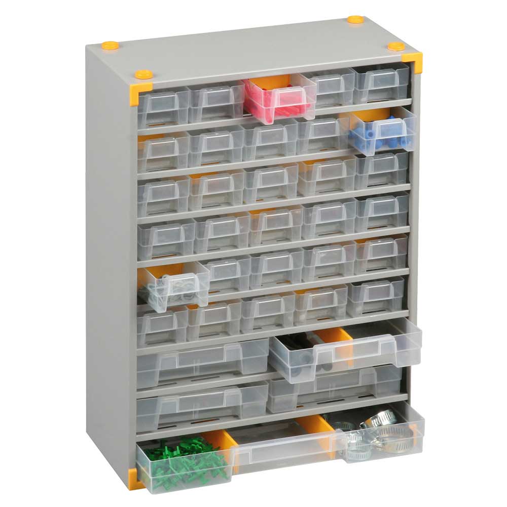 Kleinteilemagazin "Grey" mit 35 Klarsichtboxen, BxHxT 300 x 430 x 140 mm, Gehäuse lichtgrau, Schubladen transparent