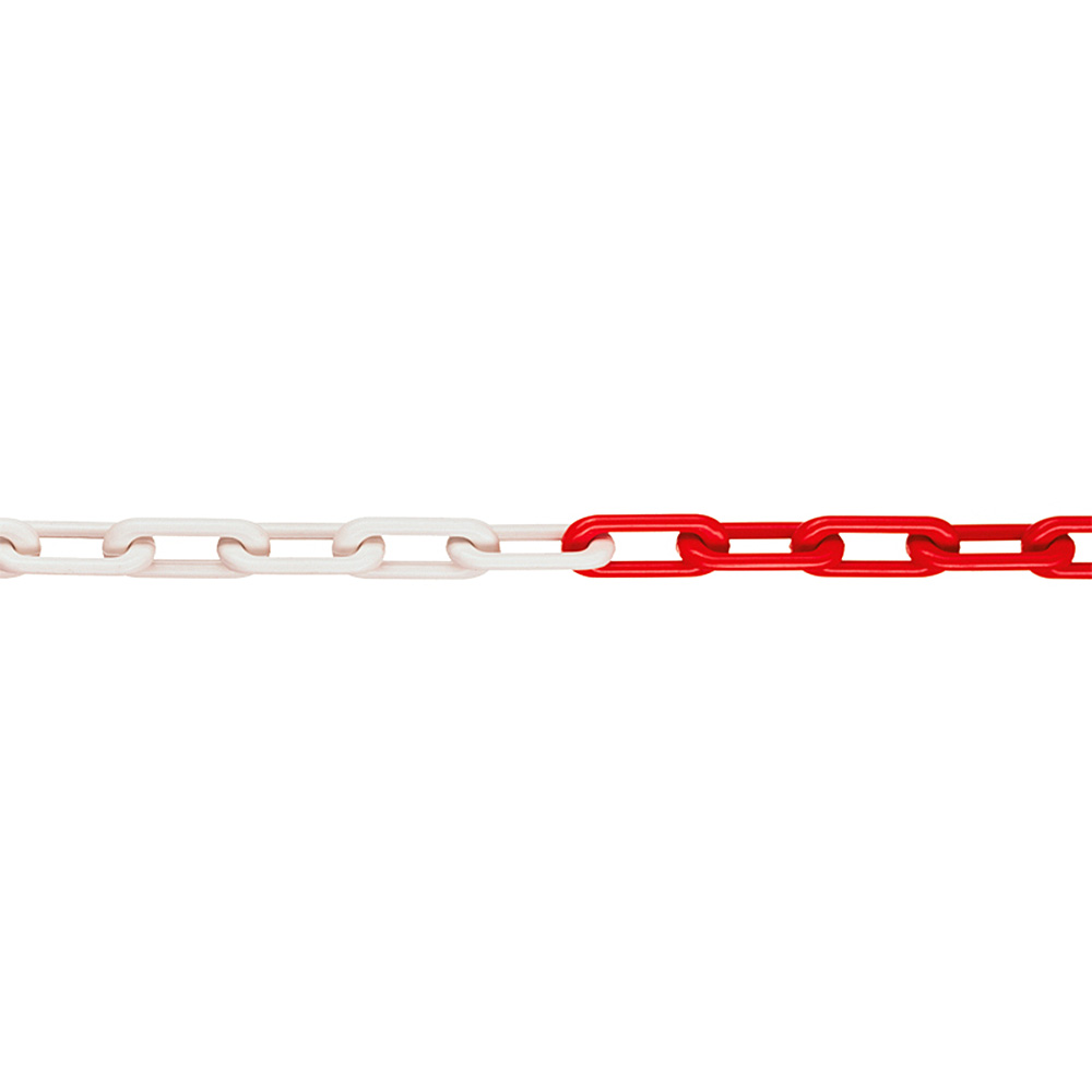 Sperrkette rot/weiß, Polyethylen, Länge 50 m, lichte Gliedermaße 46x11 mm, Gliederstärke-Ø 6 mm