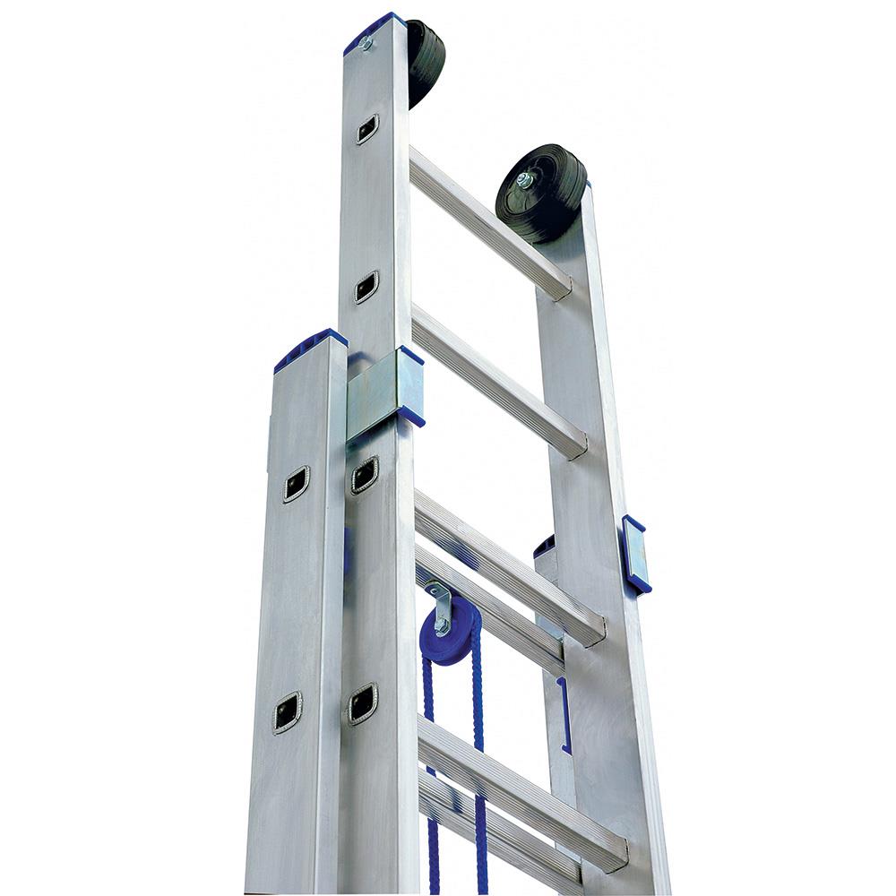Aluminium-Seilzugleiter mit 2x 16 Sprossen, Leiterlänge min. 4250 mm, max. 7374 mm, Gewicht 23 kg