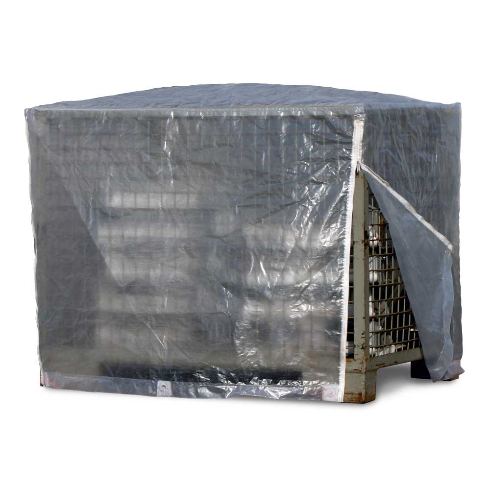 Abdeckhaube für Gitterbox, 2 Reißverschlüsse, transparent, LxBxH 1250x850x980 mm, Materialstärke 120 g/qm