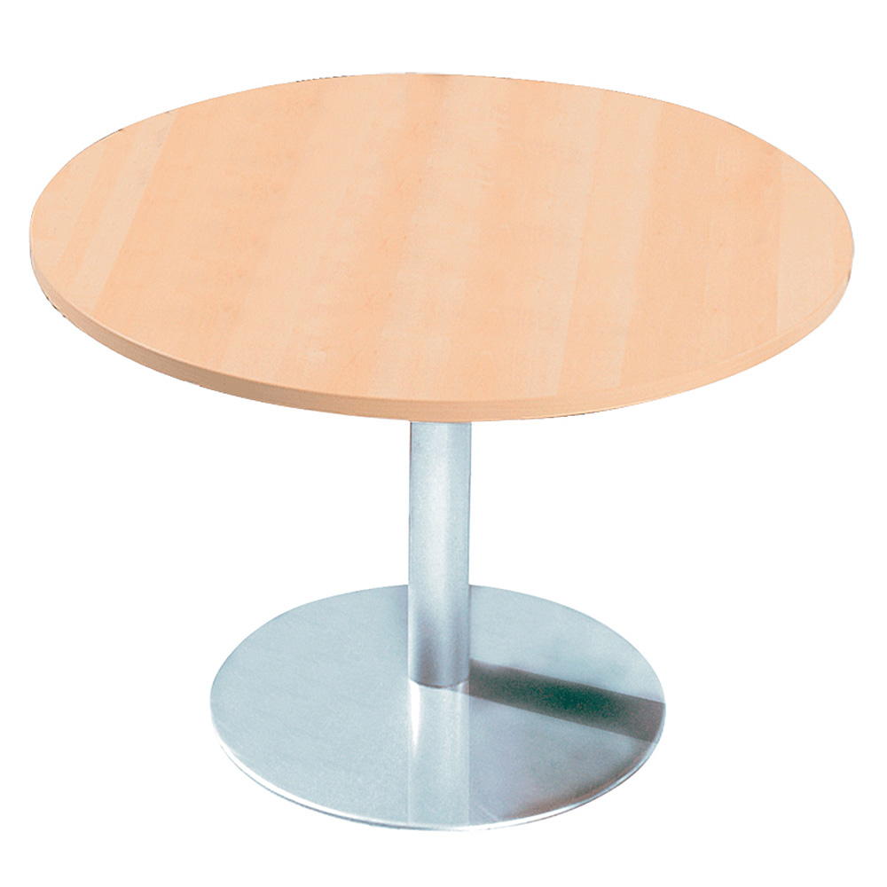 Konferenztisch mit Säulenfuß, verchromt, Platte Ahorn, Ø 1000 mm, Höhe 720 mm