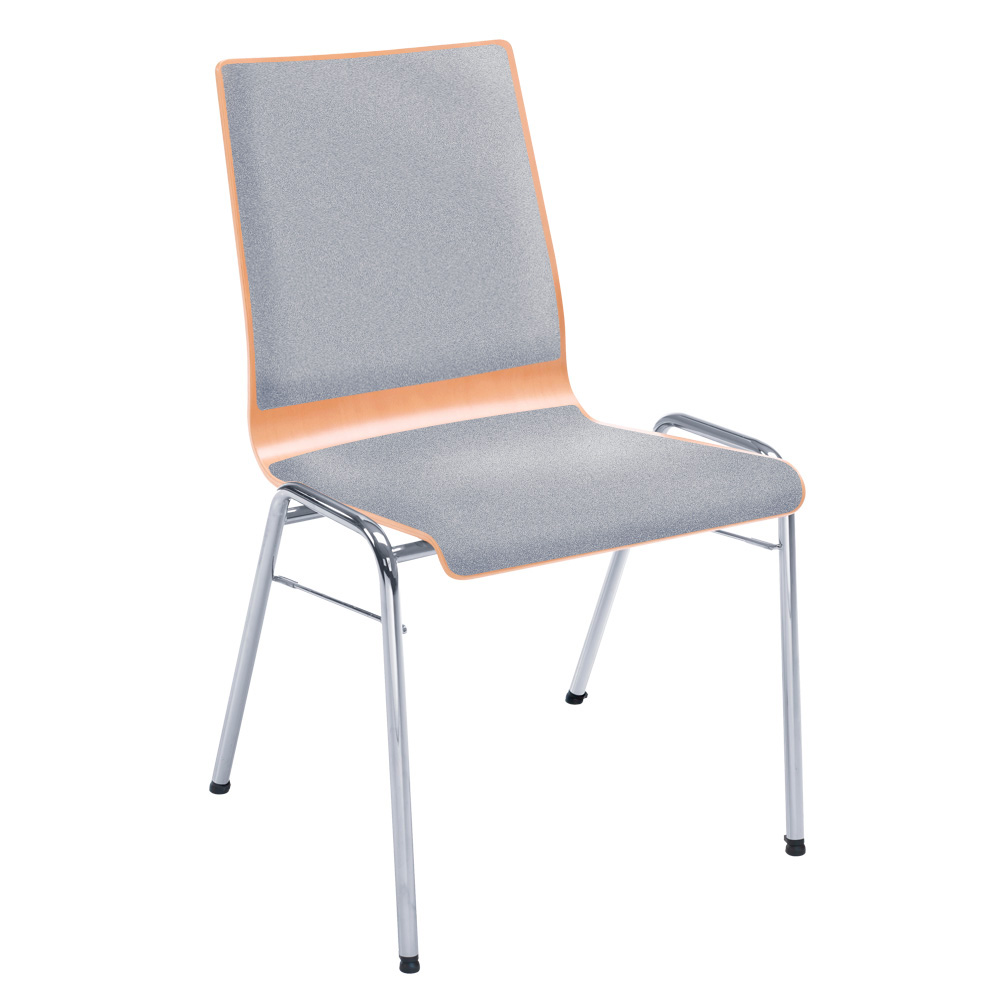 Holzschalen-Stapelstuhl, mit Sitz- und Rückenpolster in Farbe grau