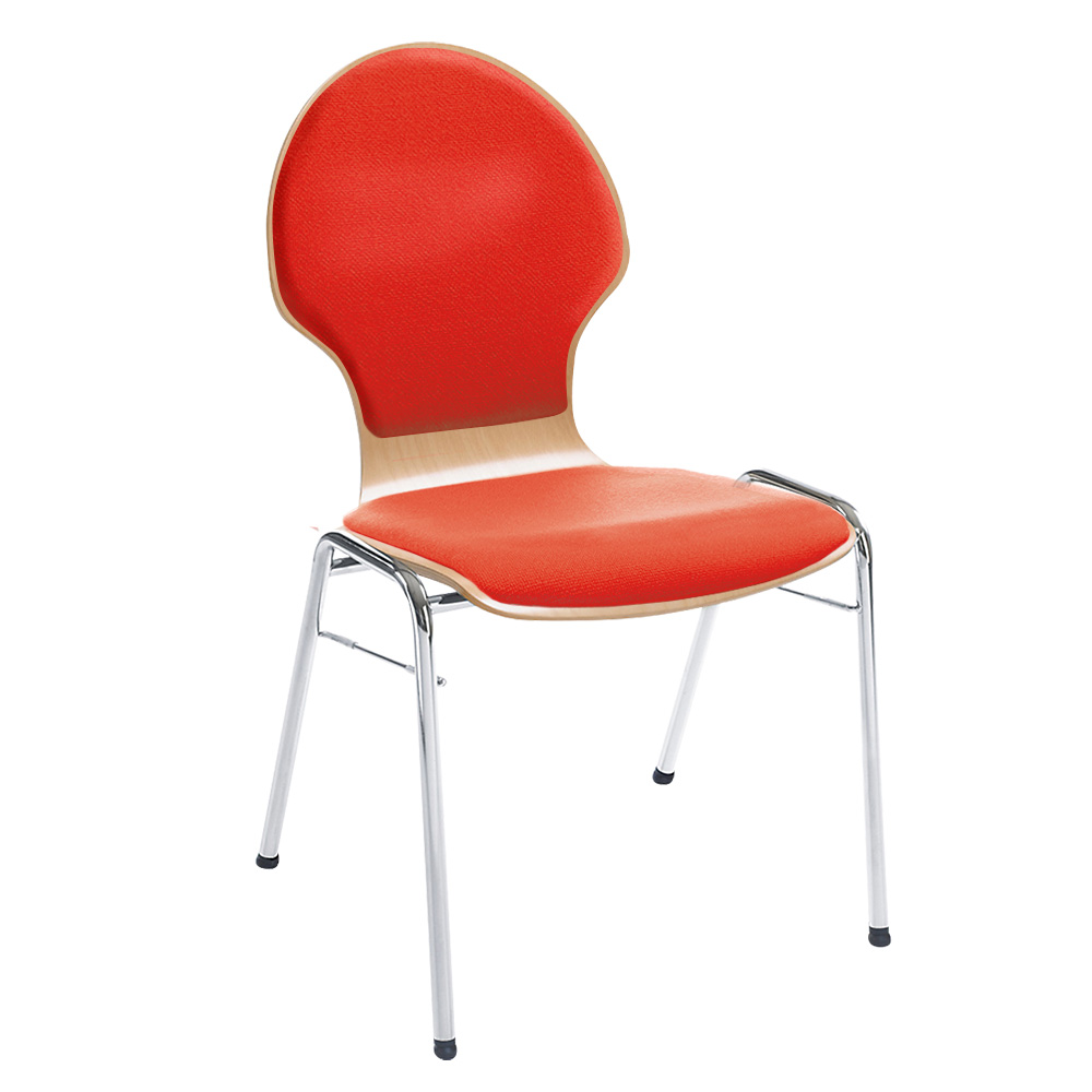 Holzschalen-Stapelstuhl, mit Sitz- und Rückenpolster in Farbe rot