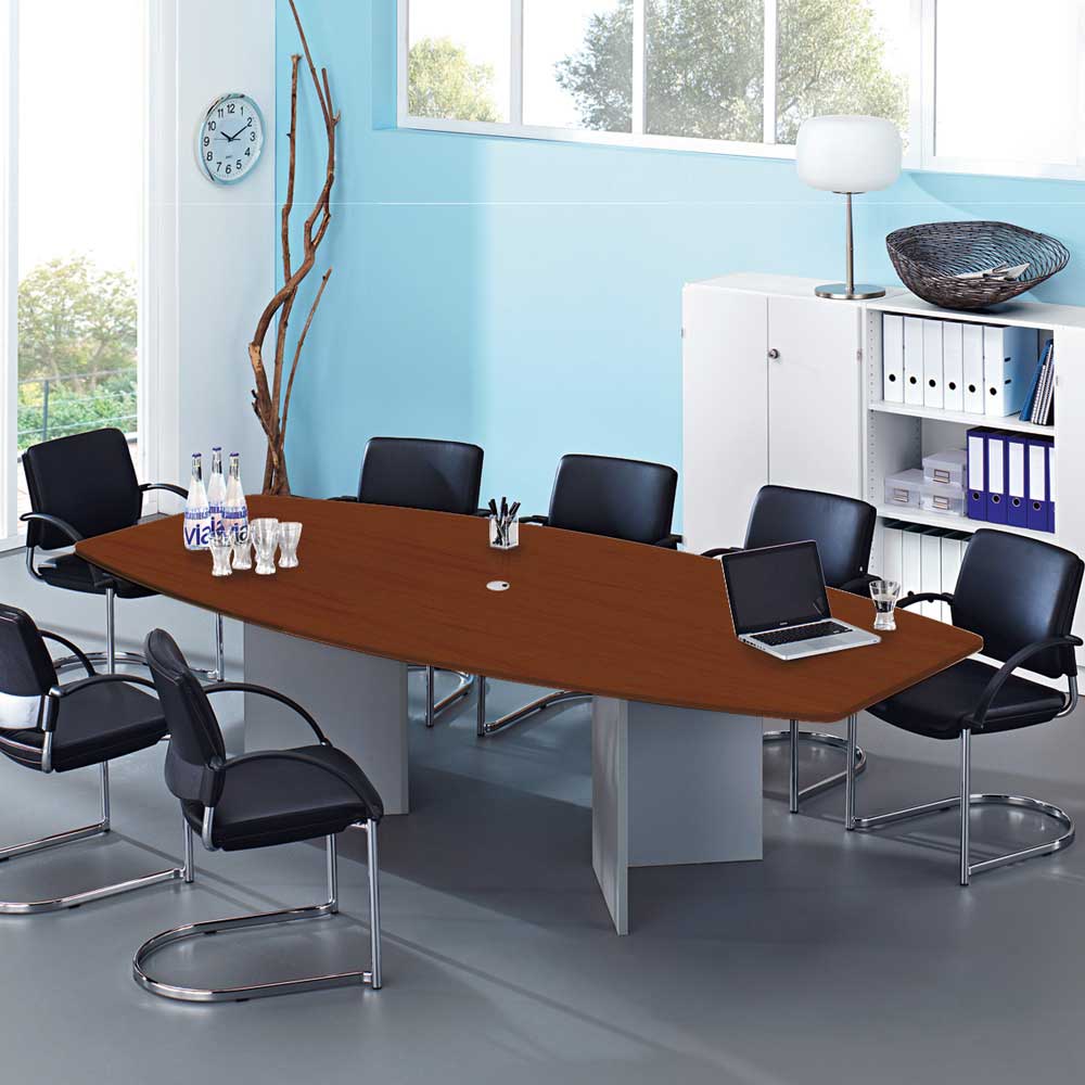 Konferenztisch mit Holzfußgestell, silber, Platte Nussbaum, BxTxH 2800x1300/780x740 mm