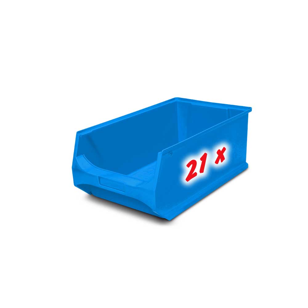 Steckregal, verzinkt, BxTxH 1000x515x2000 mm, 7 Böden, 21 Sichtboxen LB 2 Farbe blau