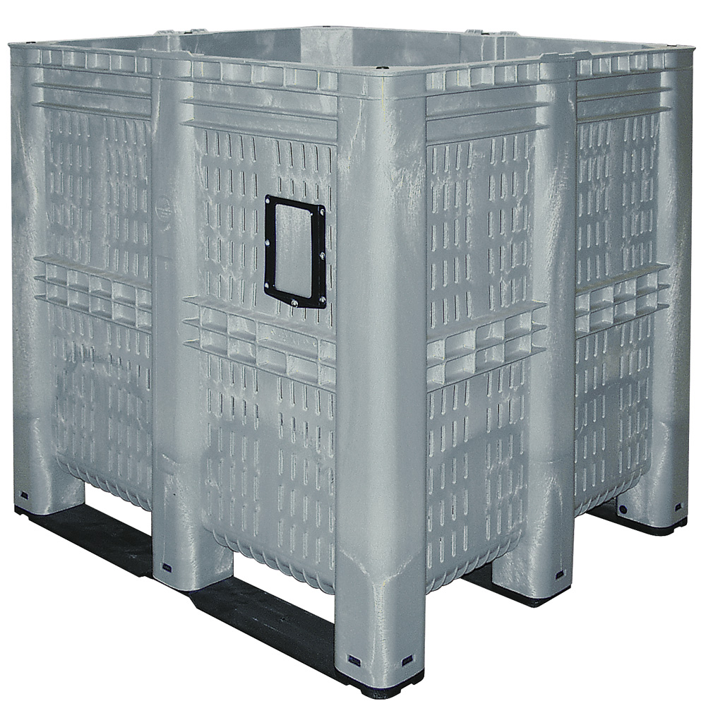 Elefantenbox / XXL-Box mit 3 Kufen, LxBxH 1300x1150x1250 mm, grau, Inhalt 1400 Liter, Wände und Boden durchbrochen