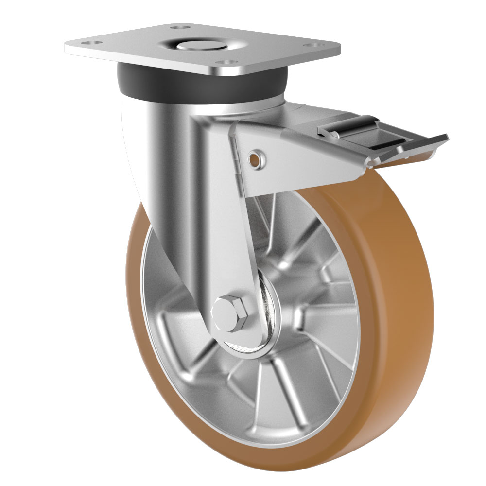 Schwerlast-Lenkrolle mit Bremse, Polyurethan, Rad-ØxB 200x50 mm, Tragkraft 900kg