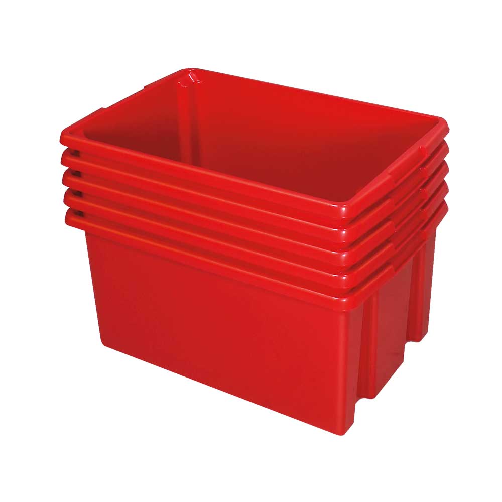 5x Dreh- und Stapelbehälter, LxBxH 595 x 395 x 280 mm, 51 Liter, rot