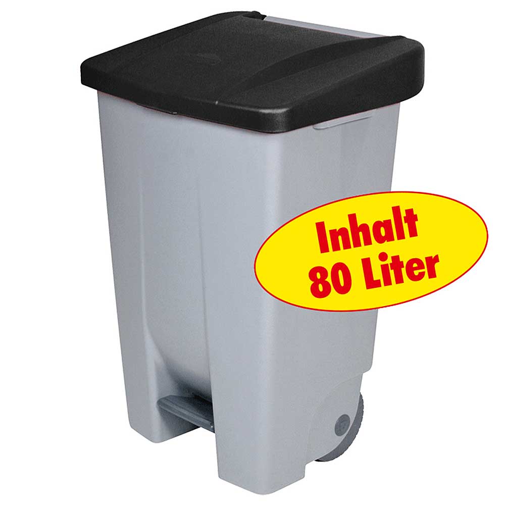 Tret-Abfallbehälter mit Rollen, PP, BxTxH 490x420x740 mm, 80 Liter, grau/schwarz