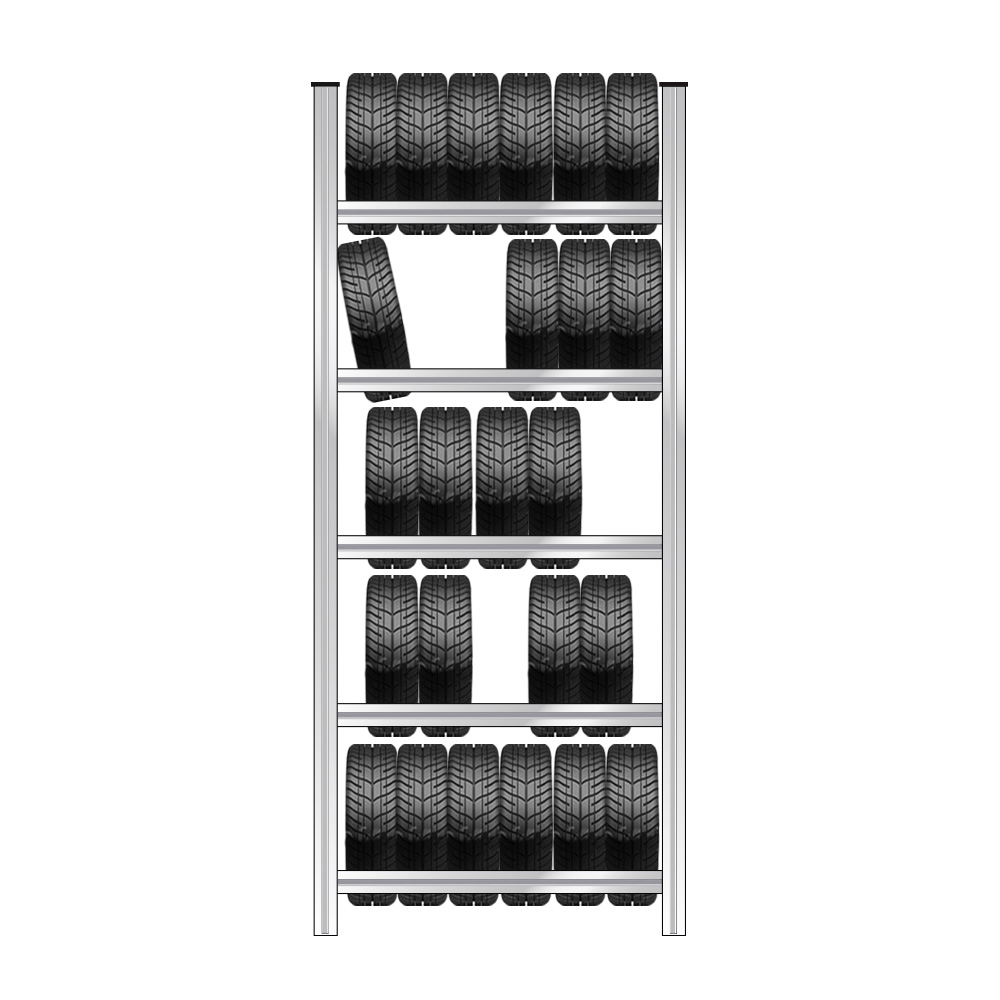 Reifenregal 5 Reifenebenen, verzinkt, Stecksystem, BxTxH 1280x425x3000 mm