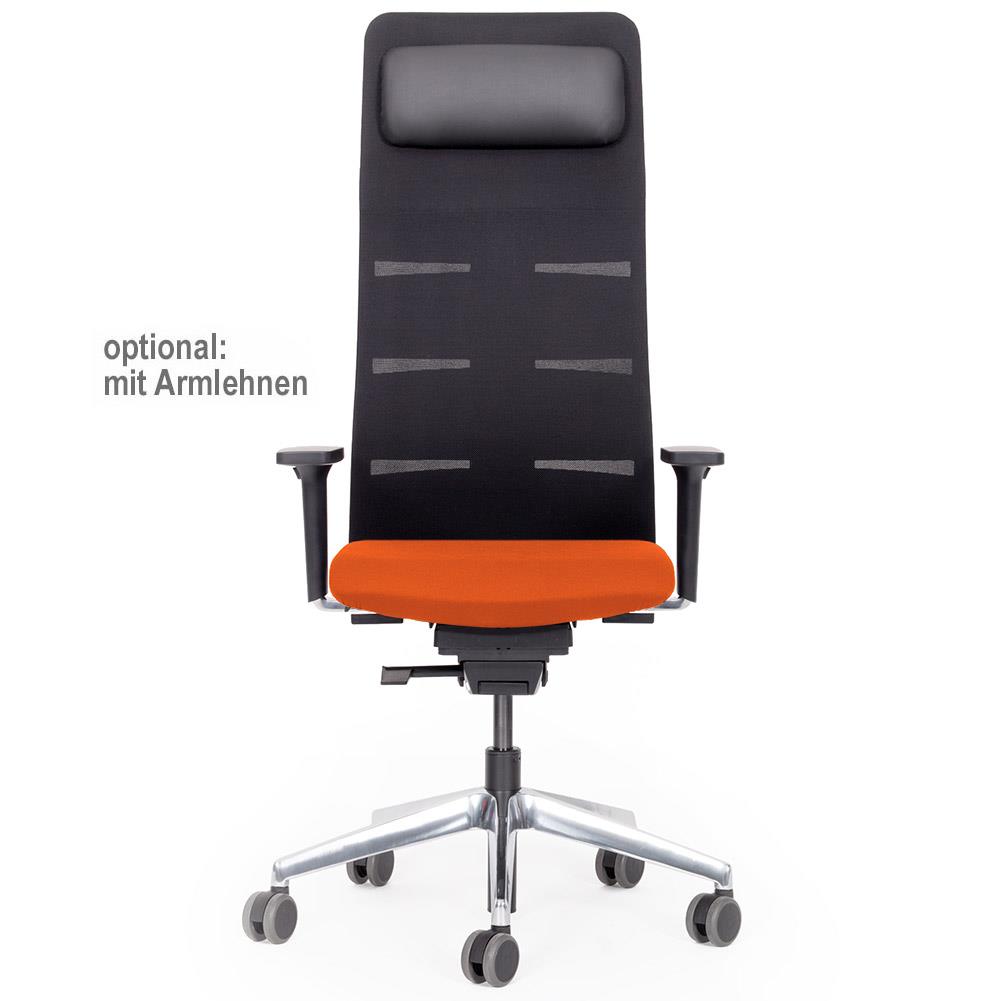 Bürodrehstuhl "Agilis Matrix MT14" mit Nackenkissen, Netzrücken schwarz, Sitzpolster orange, belastbar bis 120 kg