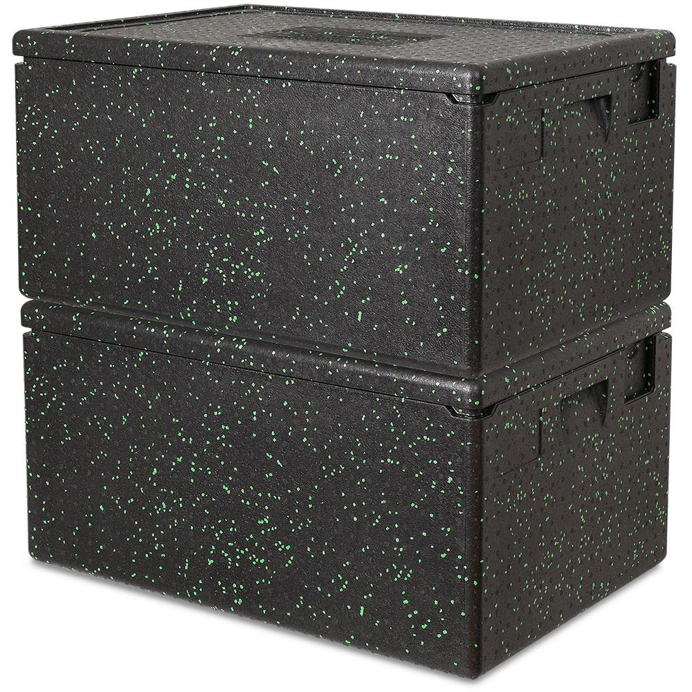 Thermobox Gr.1 mit Deckel, LxBxH 685x485x360 mm, 80 Liter, anthrazit/grün gesprenkelt
