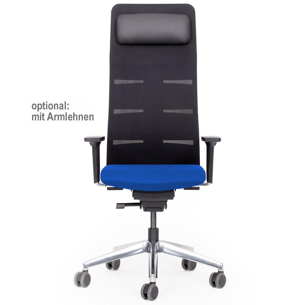 Bürodrehstuhl "Agilis Matrix MT14" mit Nackenkissen, Netzrücken schwarz, Sitzpolster blau, belastbar bis 120 kg